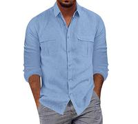 Chemise Coton Homme - Chemise À Manches Longues pour Homme Henley Shirt Business Classe Casual Repassage Facile Coton Ample Automne Grande Taille Pas Cher Cadeau