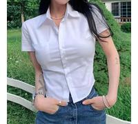 Chemise courte décontractée de style coréen pour femme, chemisier d'été à manches courtes pour un confort quotidien (2XL, blanc)