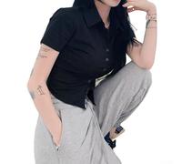 Chemise courte décontractée de style coréen pour femme, chemisier d'été à manches courtes pour un confort quotidien (taille M, noir)