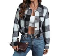 Chemise courte en flanelle à manches longues pour femme, noir/blanc, M