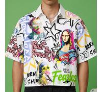 Chemise courte imprimée intégralement pour hommes, série d'impressions amusantes d'artistes, une collision passionnée avec les artistes, portez l'attitude des peintures célèbres, libérez audacieusemen