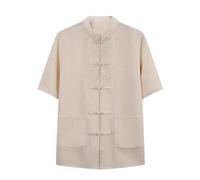 Chemise courte manches courtes en coton et lin pour Kung Fu - Haut traditionnel chinois pour arts martiaux masculins, vêtement d'exercice matinal pour Tai Chi XXL