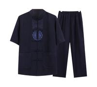 Chemise courte manches courtes en coton et lin pour Kung Fu - Haut traditionnel chinois pour arts martiaux masculins, vêtement d'exercice matinal pour Tai Chi XL