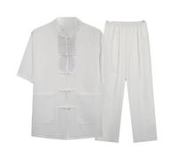 Chemise courte manches courtes en coton et lin pour Kung Fu - Haut traditionnel chinois pour arts martiaux masculins, vêtement d'exercice matinal pour Tai Chi XL