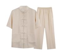 Chemise courte manches courtes en coton et lin pour Kung Fu - Haut traditionnel chinois pour arts martiaux masculins, vêtement d'exercice matinal pour Tai Chi M