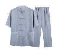 Chemise courte manches courtes en coton et lin pour Kung Fu - Haut traditionnel chinois pour arts martiaux masculins, vêtement d'exercice matinal pour Tai Chi M