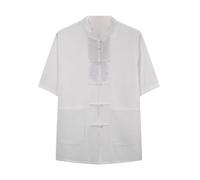 Chemise courte manches courtes en coton et lin pour Kung Fu - Haut traditionnel chinois pour arts martiaux masculins, vêtement d'exercice matinal pour Tai Chi XL
