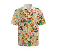 Chemise Courte Style Rétro - Motifs Variés, Confort & Polyvalence Unisexe (FR/ES, Alpha/Lettres, S, Taille Normale, Taille Normale, 402 Fruit)