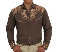 Chemise Cowboy Western pour Homme - Chemise Homme Manches Longues Vintage - Chemises Country - Chemisette Grande Taille Africaine Style - Hippie - Costume Cowboy - Décontracté - Stretch Brun