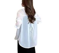 Chemise d’été en Mousseline de Soie Solaire, Cardigan Transparent pour Femmes, Chemisier en Mousseline de Soie pour Femmes (L,White)