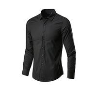 Chemise d'affaires à manches longues pour homme - Coupe ajustée - Col rabattu - Couleur unie - Chemise de loisirs élastique et à séchage rapide - Chemise de travail élégante avec boutons - Taille M à