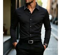 Chemise d'affaires à manches longues pour hommes, pour le printemps et l'été, pour les voyages et les occasions formelles. Coupe slim, boutonnée, unie noire, pour le travail. Idéale pour le mari, l'au