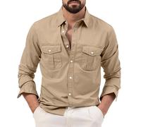 Chemise d'affaires décontractée pour homme, chemise à manches longues, couleur unie, légère, coupe régulière, col montant avec deux poches, style décontracté, tendance, coupe classique, printemps et