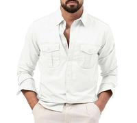 Chemise d'affaires décontractée pour homme, chemise à manches longues, couleur unie, légère, coupe régulière, col montant avec deux poches, style décontracté, tendance, coupe classique, printemps et