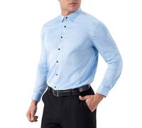 Chemise d'affaires élastique pour homme - Motif rayé tendance - Manches longues - Revers - Chemise extensible - Sans plis - Pour homme - Style classique - Pour le quotidien - Tailles XS à 3XL, bleu