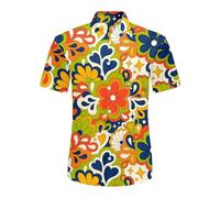 Chemise d'affaires fleurie pour homme - Manches longues - Impression 3D - Pour l'été - Chemise décontractée - Style hawaïen - Hippie - Années 70 - Manches longues - Respirante - Pour les fêtes, Jaune