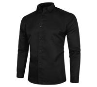 Chemise d'affaires pour homme - Coupe ajustée - Coupe droite - Couleur unie - Extensible - Manches longues - Classique - Stretch - Pour le quotidien - Pour les loisirs - Infroissable, Noir , XXXXXL