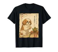Chemise d'art Vintage Shih Tzu Dog Ukiyo-e Japanese Zen Tea T-Shirt
