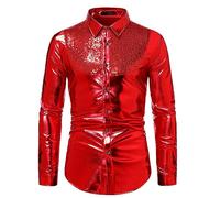 Chemise d'automne 2026 pour homme - Couleur unie - Paillettes - Disco Street, rouge, XXL