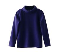 Chemise d'automne à col haut uni à manches longues et col rond pour anniversaire, école, bébé - Bleu marine - 4-5 ans