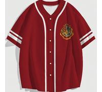 Chemise de baseball ample à col en V, manches courtes, imprimé lettres, pour hommes, Harry Potter L,M,S,XL,XXLTribal,PlantesPolyester