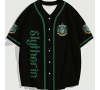 Chemise de baseball ample à manches courtes, col en V, imprimé lettres pour hommes, Maison Serpentard, Harry Potter L,M,S,XL,XXLHalloweenPolyester
