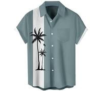 Chemise de bowling à manches courtes pour homme, style hawaïen, style vintage, style années 1950, pour l'été, les vacances, la plage, Coco en acier bleu sarcelle, Taille M