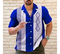 Chemise de bowling décontractée vintage à manches courtes pour homme, tissu polyester pour l'été, compatible avec une utilisation quotidienne pour les fêtes de fin d'année (saphir 2XL)