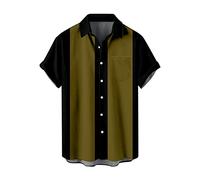 Chemise de bowling pour homme Camp Cabin Cabana Work - Style rockabilly - En coton - Manches courtes - Décontracté - Boutonné - Bicolore - Lounge années 50 - Vintage - Rétro - Chemise de loisirs, O