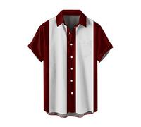 Chemise de bowling pour homme Camp Cabin Cabana Work - Style rockabilly - En coton - Manches courtes - Décontracté - Boutonné - Bicolore - Lounge années 50 - Vintage - Rétro - Chemise de loisirs, O