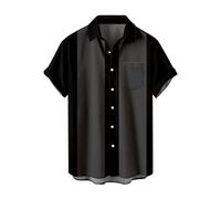 Chemise de bowling pour homme Camp Cabin Cabana Work - Style rockabilly - En coton - Manches courtes - Décontracté - Boutonné - Bicolore - Lounge des années 50 - Vintage - Rétro - Chemise de loisirs