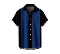 Chemise de bowling pour homme Camp Cabin Cabana Work - Style rockabilly - En coton - Manches courtes - Décontracté - Boutonné - Bicolore - Lounge des années 50 - Vintage - Rétro - Chemise de loisirs