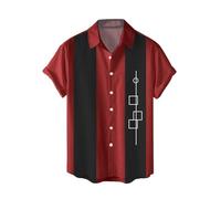 Chemise de bowling pour homme Camp Cabin Cabana Work - Style rockabilly - En coton - Manches courtes - Décontracté - Boutonné - Bicolore - Lounge des années 50 - Vintage - Rétro - Chemise de loisirs