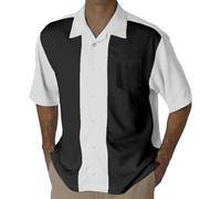 Chemise de bowling pour homme Camp Cabin Cabana Work - Style rockabilly - En coton - Manches courtes - Décontracté - Boutonné - Bicolore - Lounge années 50 - Vintage - Rétro - Chemise de loisirs, P