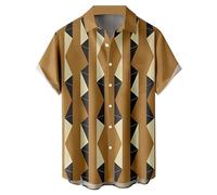 Chemise de bowling pour homme, style hawaïen des années 1950, vintage, boutonnée, à manches courtes, pour l'été, les vacances, la plage, Triangle marron, XX-Large