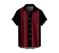 Chemise de bowling pour homme - Style rockabilly - En coton - Manches courtes - Décontracté - Boutonné - Bicolore - Lounge des années 50 - Vintage - Rétro - Chemise de loisirs, O vin, XXL