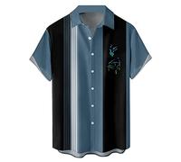 Chemise de bowling rétro années 1950 pour homme, style rockabilly, manches courtes, boutonnée, style hawaïen, Piano-bleu noir, 5XL