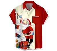 Chemise de bowling rétro années 1950 pour homme, style rockabilly, manches courtes, boutonnée, style hawaïen, Père Noël, XX-Large