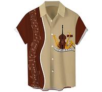Chemise de bowling rétro années 1950 pour homme, style rockabilly, manches courtes, boutonnée, style hawaïen, Jazz-Abricot Rouille Rouge, Taille 3XL