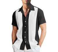 Chemise de bowling vintage à manches courtes boutonnée pour homme Style vintage années 50 Rockabilly Camp Chemises de bowling d'été décontractées (TYPE - 10, M)