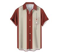 Chemise de bowling vintage à manches courtes pour homme - Style rétro années 1950, Rétro Dusty Red, Taille M