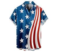 Chemise de bowling vintage années 1950 style rockabilly rétro à manches courtes boutonnée pour homme, Bleu patriotique, Taille L