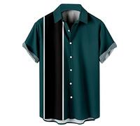 Chemise de bowling vintage années 50 pour homme - Style rétro - Manches courtes boutonnées - Chemise hawaïenne, vert émeraude, XX-Large