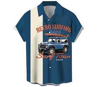 Chemise de bowling vintage des années 1950 pour homme - Style rétro - Manches courtes - Boutonnée hawaïenne, Car-1969, Taille XL