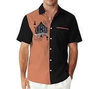 Chemise de bowling vintage des années 1950 pour homme - Style rétro - Manches courtes - Boutonnée hawaïenne, noir/orange, Taille L