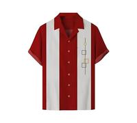 Chemise de bowling vintage des années 1950 pour homme - Style rétro Rockabilly - Manches courtes - Boutonnée - Musique hawaïenne - Chemise de bowling - Imprimé rétro - Chemise hawaïenne à manches