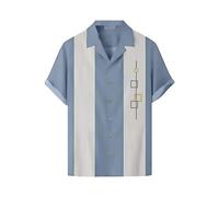 Chemise de bowling vintage des années 1950 pour homme - Style rétro Rockabilly - Manches courtes - Boutonnée - Musique hawaïenne - Chemise de bowling - Imprimé rétro - Chemise hawaïenne à manches