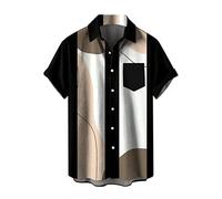 Chemise de bowling vintage des années 1950 pour homme, style rockabilly, manches courtes, coupe droite, hawaïenne, B # Café, 5XL