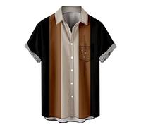 Chemise de bowling vintage des années 1950 pour homme, style rockabilly, manches courtes, coupe droite, hawaïenne, Za# Noir, L