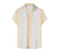 Chemise de bowling vintage des années 50 pour homme, style rockabilly, haut d'été pour homme, tenue vintage des années 90, boutonnée, coupe classique, chemise hawaïenne, chemise d'été (beige, taille